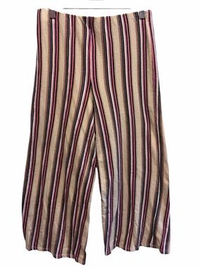 Splash Striped Culotte Pants Size 4 Beige Pink Wide Leg Cropped Lined Gauchos